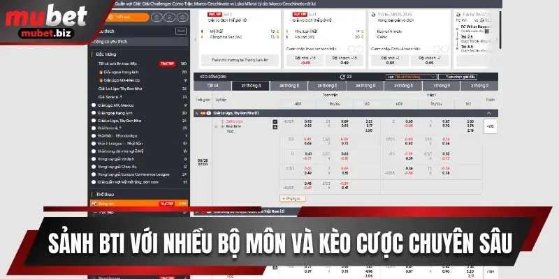 Sảnh Bti với nhiều bộ môn cùng kèo cược chuyên sâu